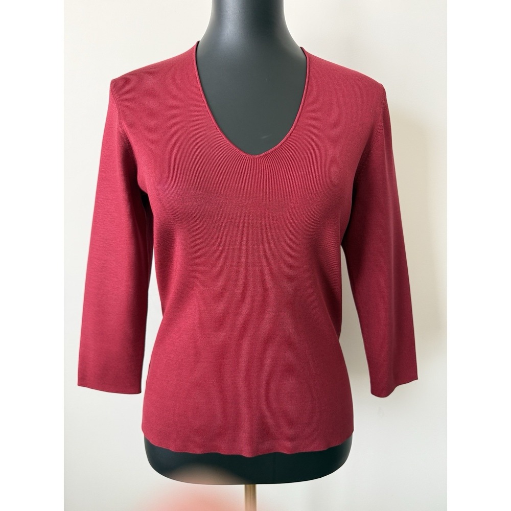 Ann Taylor Women's M Red V-Neck Sweater Lightweight 3/4 Sleeve